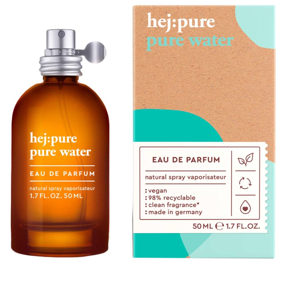 - Erleben Sie mit dem hej:pure PURE WATER Eau de Parfum einen Duft, der so rein und erfrischend ist wie ein salziger Spritzer glitzernden Wassers unter klarem, blauem Himmel. Dieser transparente und aquatisch-cleane Duft ist mehr als nur ein Parfum – er ist ein Statement für Nachhaltigkeit und Natürlichkeit. - pure water